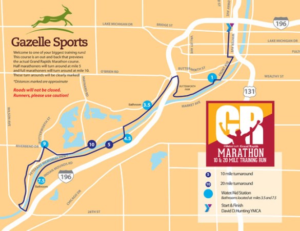Map of the Grand Rapids Marathon training run