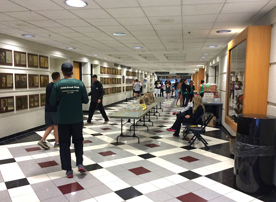 Post-race in the O'rena lobby.