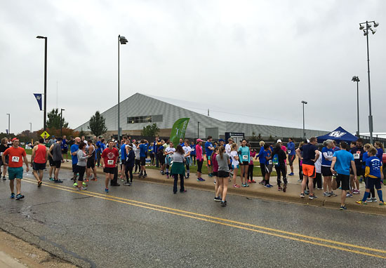People gathering near the start.
