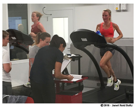 Olympic marathoners Amy Cragg and Shalane Flanagan at the Olympic Training Center in Colorado Springs