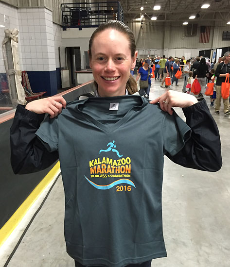 Posing with the race shirt
