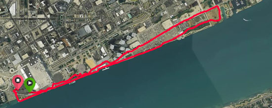 A scenic route that went past Cobo and the RenCen on the way out, and came back along the RiverWalk