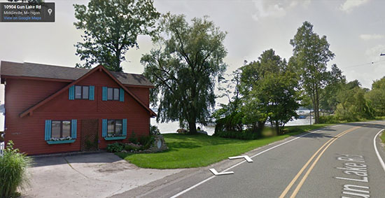 I enjoyed looking at the houses along the lake on Gun Lake Road (photo from Google Maps)
