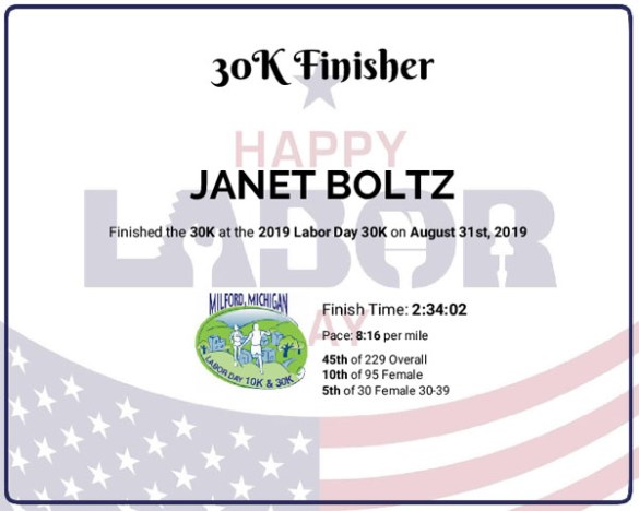 2019-08-31 - milford 30k results